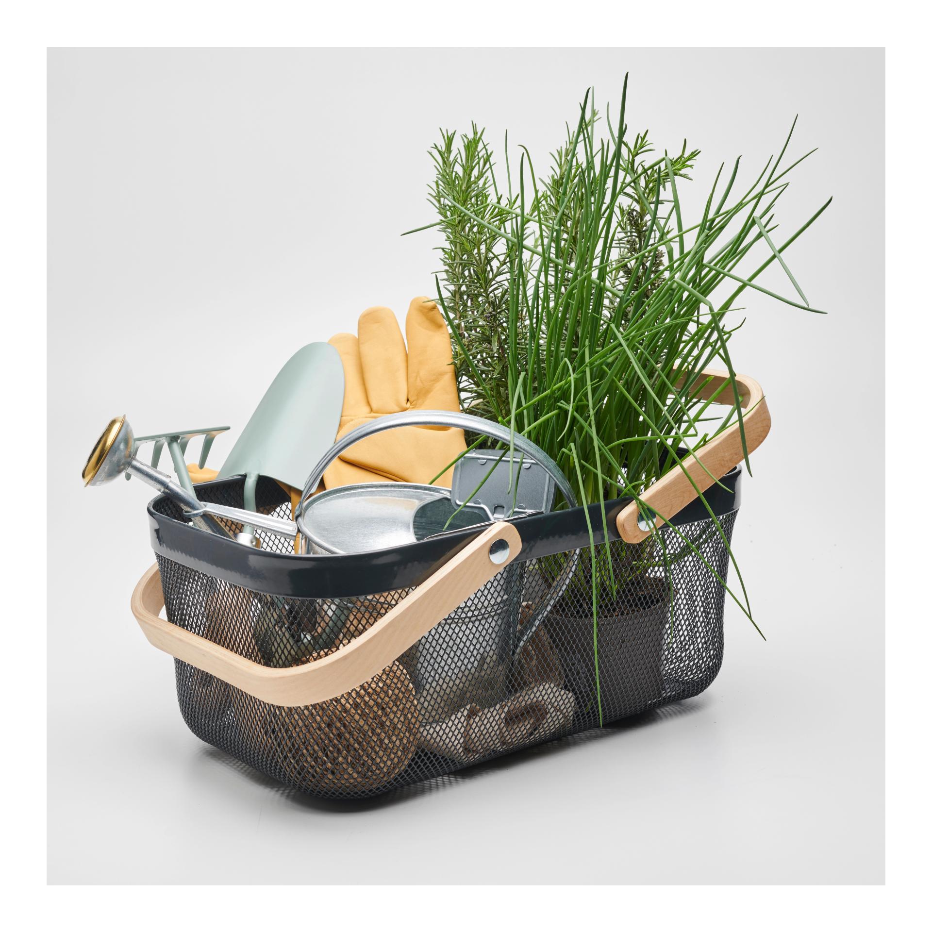 Metallkorb mit Holzgriff - grau