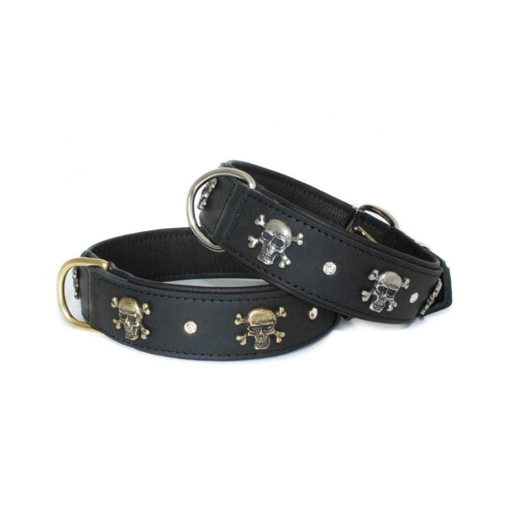 Collier tête de mort en cuir véritable fer antique - noir