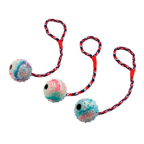 Image of Kerbl Ball am Seil Naturgummi 30 cm 1 Stk. - Blau/Weiss/Rot - bei Hauptner.ch