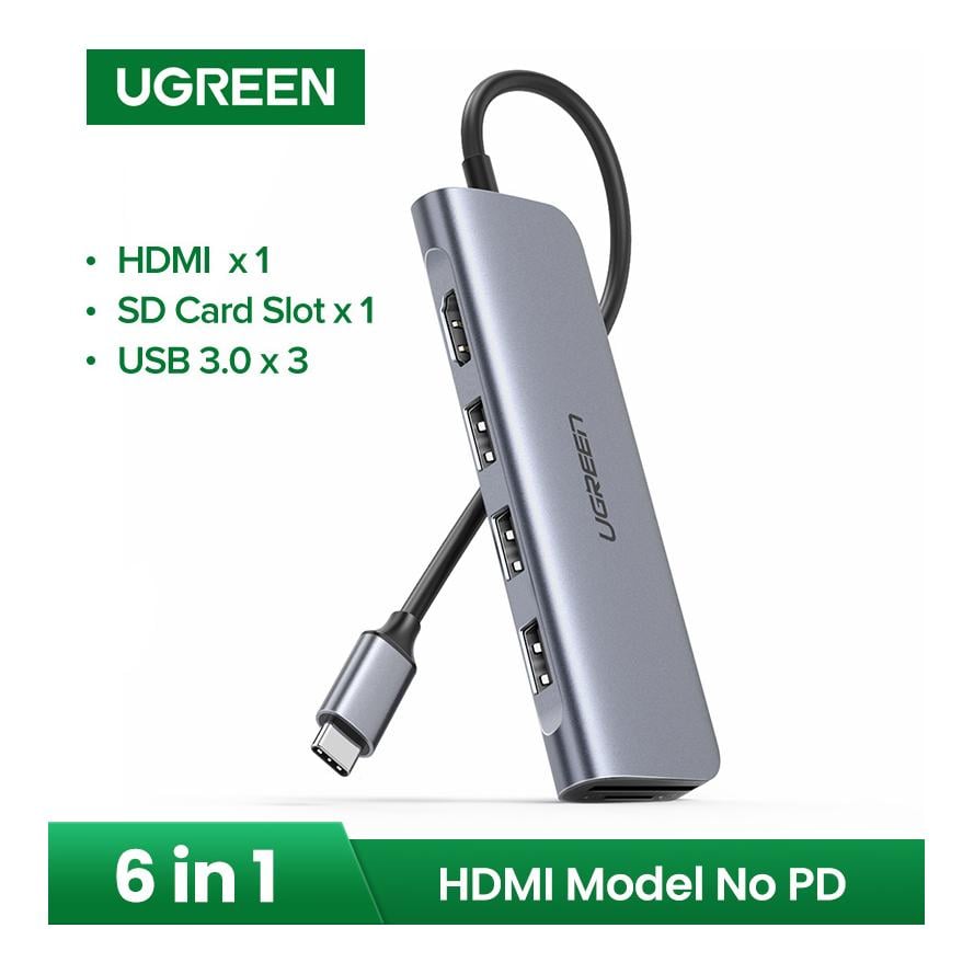 USB-C zu 3 Port USB3.0-A Hub + HDMI + TF/SD - Grau