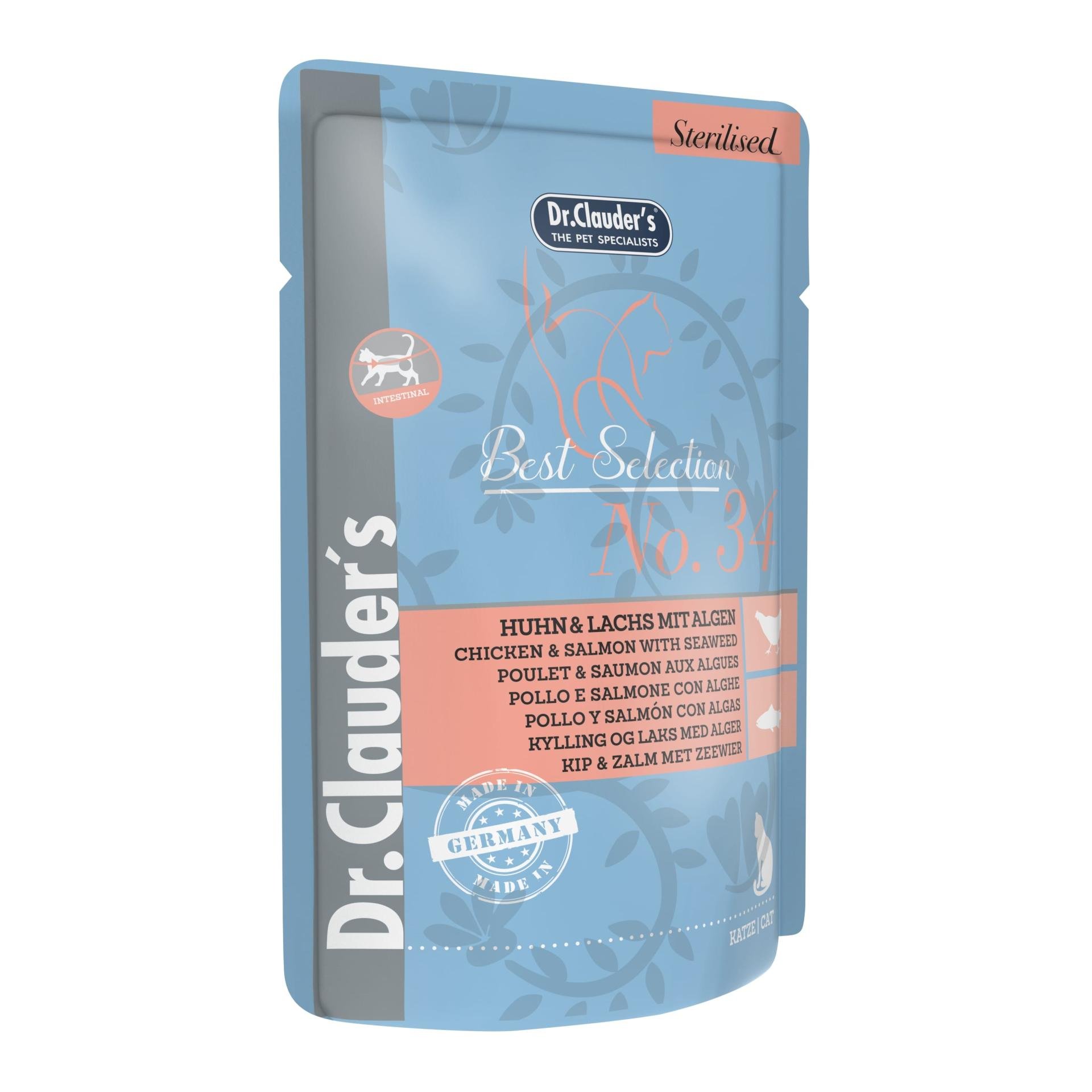 Image of Dr.Clauder's Best Selection Sterilised No 34 Huhn & Lachs mit Algen 85g Beutel - Blau - bei Hauptner.ch