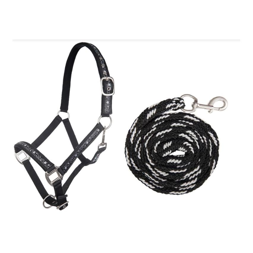 Image of HKM Halfter mit Strick Sternchen - schwarz/silber - Schwarz-Silber - bei Hauptner.ch