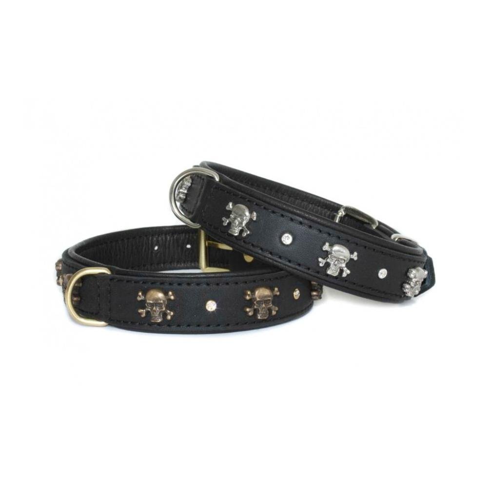 Collier tête de mort en cuir véritable fer antique - noir