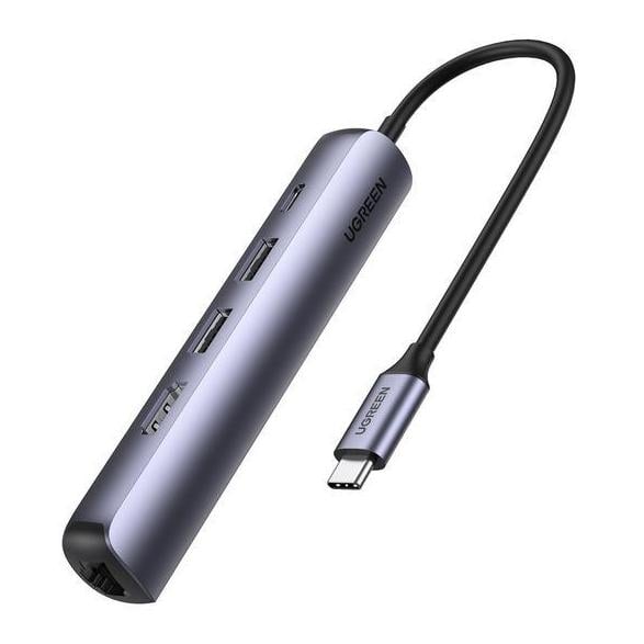 USB-C à 2x USB-A 3.0 + HDMI + Ethernet + Hub USB-C PD – gris