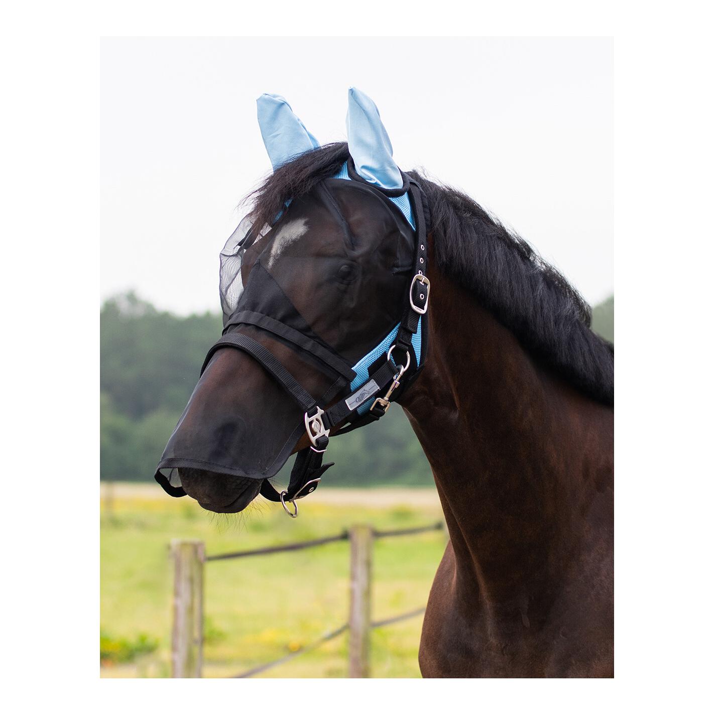 Fliegenmaske mit abnehmbarem Nasenschutz - schwarz/hellblau