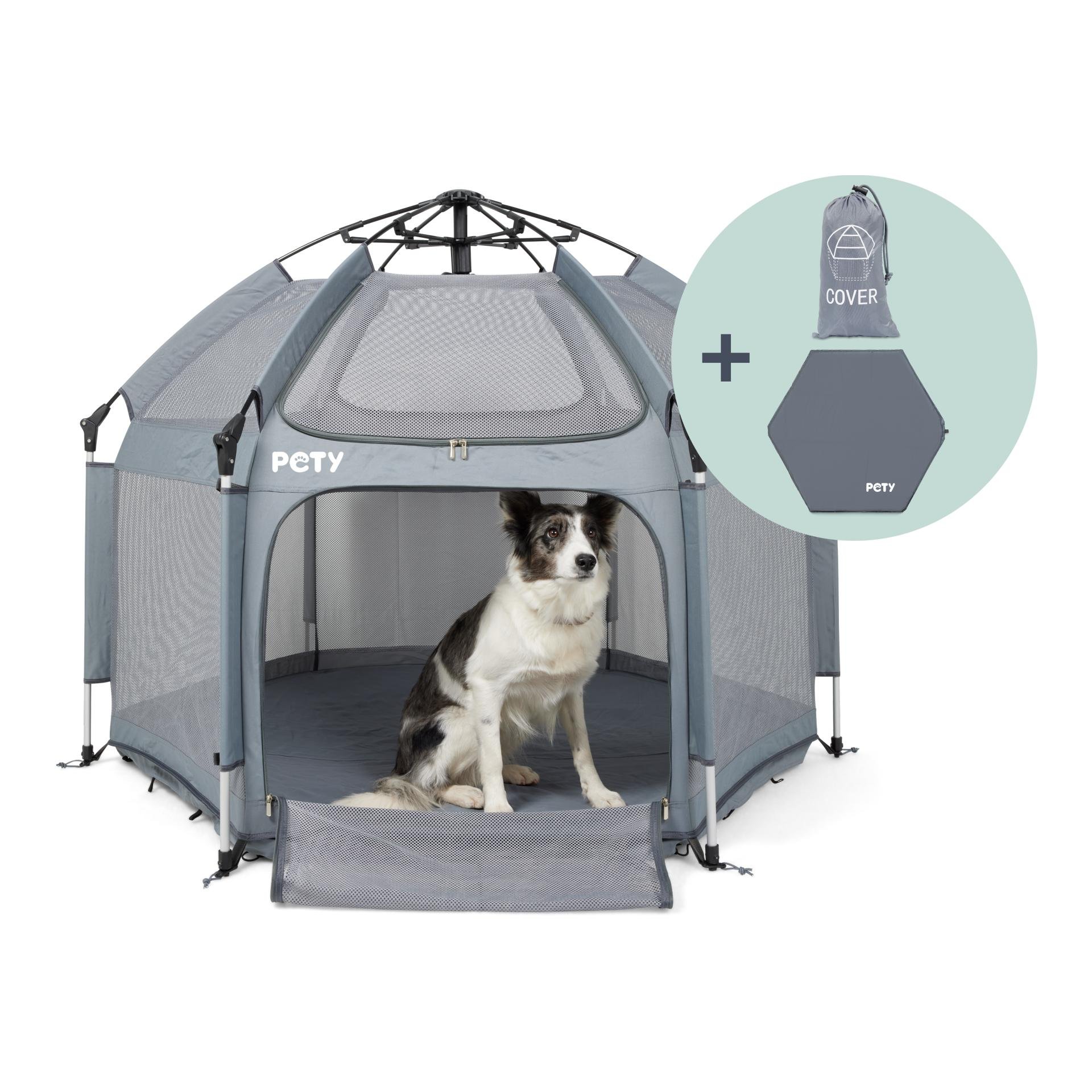 Laufstall Set gross mit Bodenmatte und Dach